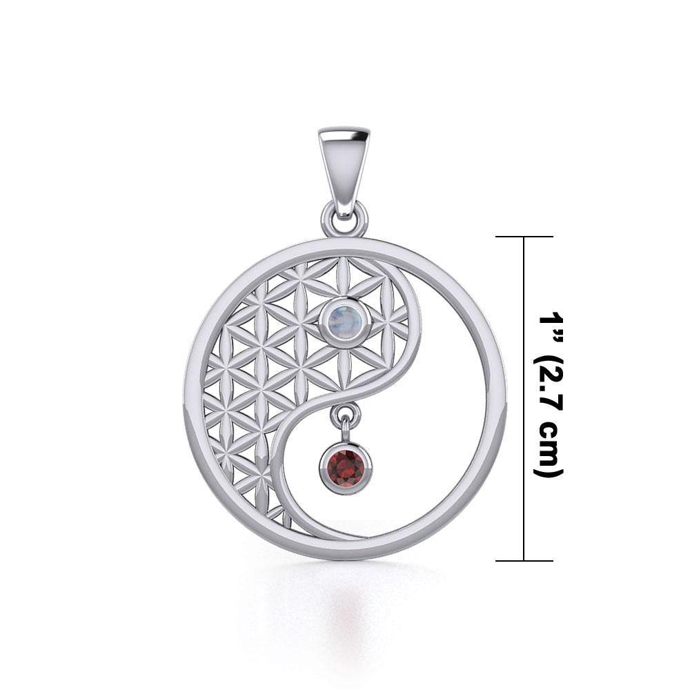 Yin Yang Flower of Life Silver Pendant with Gem TPD5733 - Wholesale Jewelry