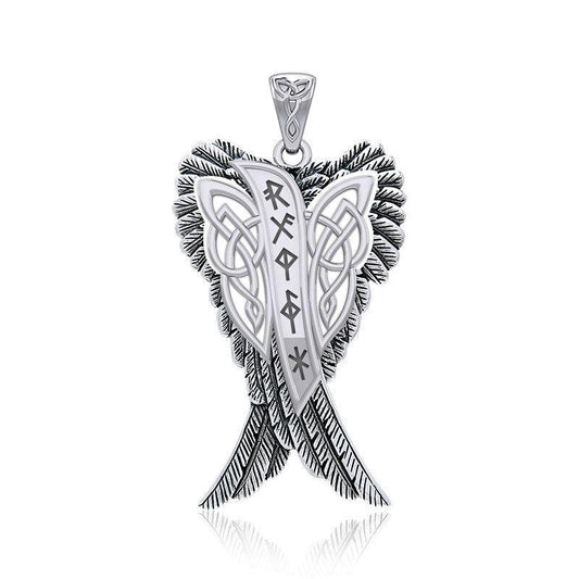 Celtic Angel Wings with Rune Symbols silver Pendant TPD5735 - peterstone.dropshipping