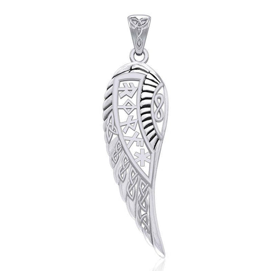 Celtic Angel Wing with Rune Symbols silver Pendant TPD5736 - peterstone.dropshipping