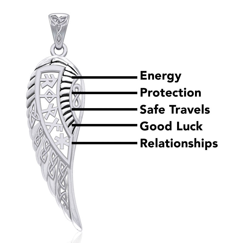 Celtic Angel Wing with Rune Symbols silver Pendant TPD5736