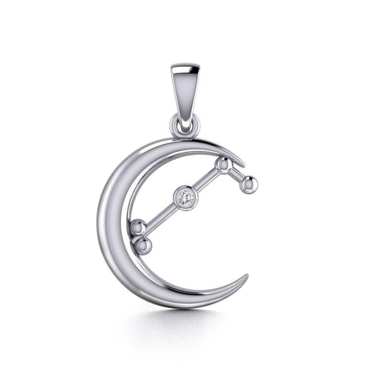 Crescent Moon and Aries Astrology Constellation Silver Pendant TPD5766 - peterstone.dropshipping