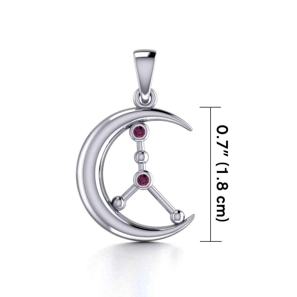 Crescent Moon and Cancer Astrology Constellation Silver Pendant TPD5769