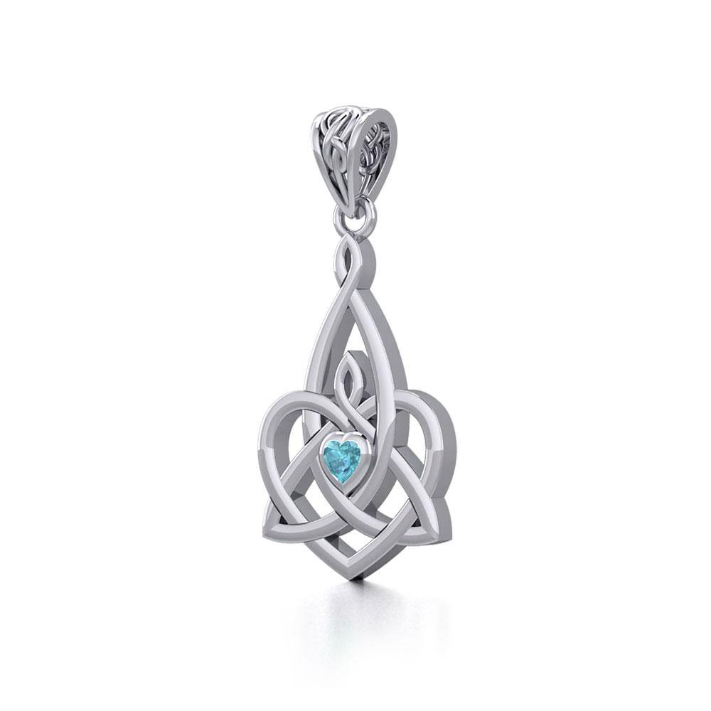 Celtic Motherhood Triquetra or Trinity Heart Silver Pendant With Gem TPD5784 - Wholesale Jewelry