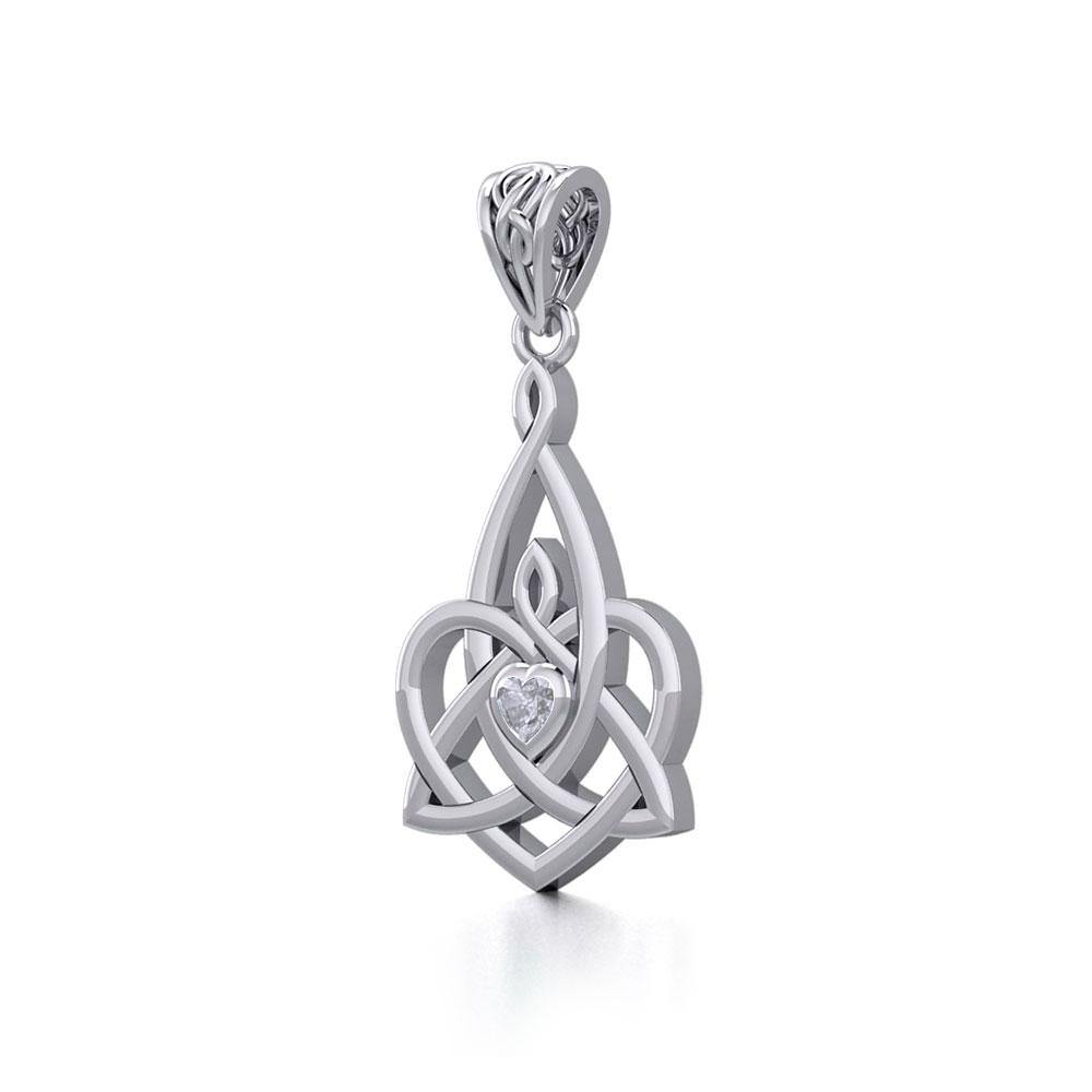 Celtic Motherhood Triquetra or Trinity Heart Silver Pendant With Gem TPD5784 - Wholesale Jewelry