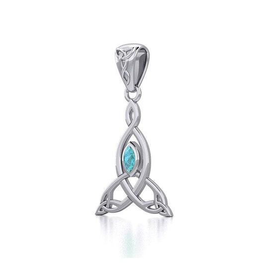 Celtic Motherhood Triquetra or Trinity Knot Silver Pendant With Gem TPD5785 - Wholesale Jewelry
