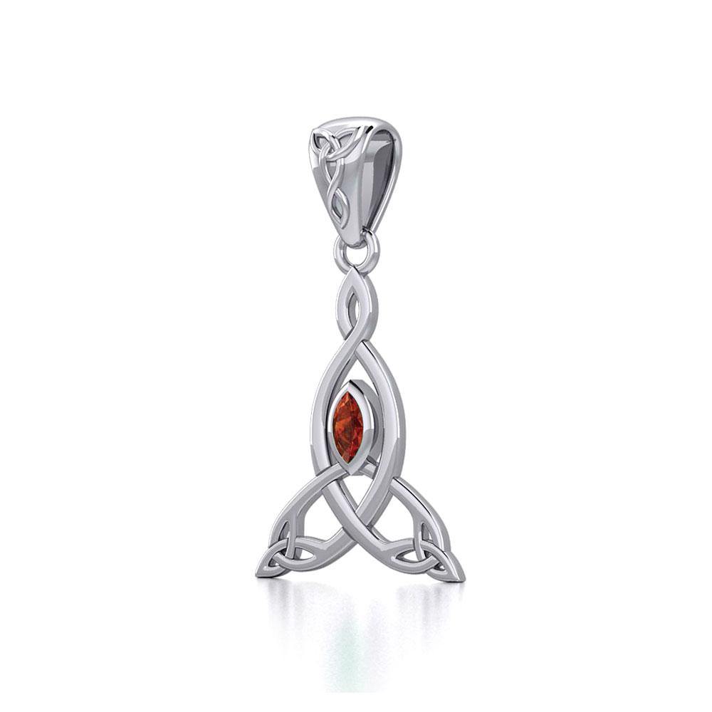 Celtic Motherhood Triquetra or Trinity Knot Silver Pendant With Gem TPD5785 - Wholesale Jewelry