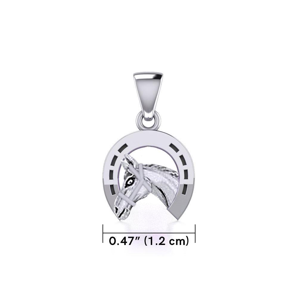 Horseshoe Equestrian Silver Pendant with Horse Head TPD5806 - Wholesale Jewelry