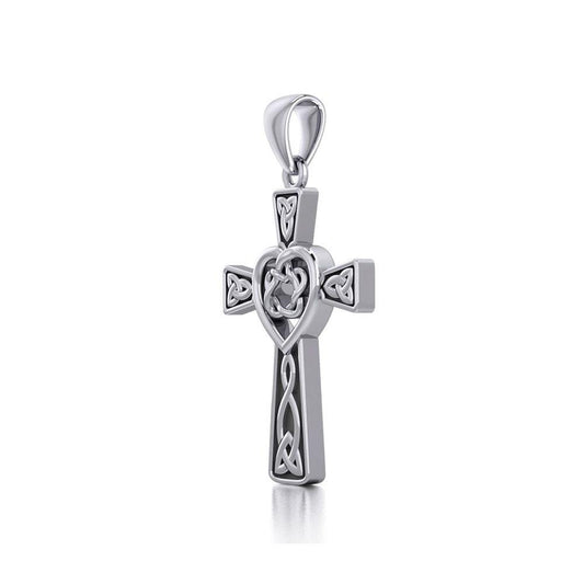 Celtic Cross with Heart Silver Pendant TPD5808 - Wholesale Jewelry