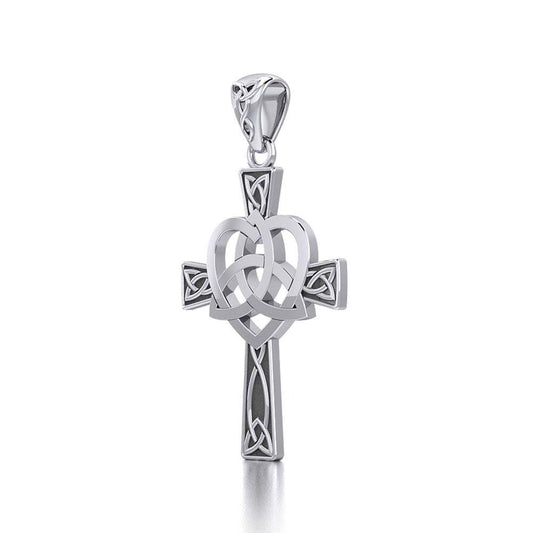 Celtic Cross with Trinity Heart Silver Pendant TPD5810 - Wholesale Jewelry