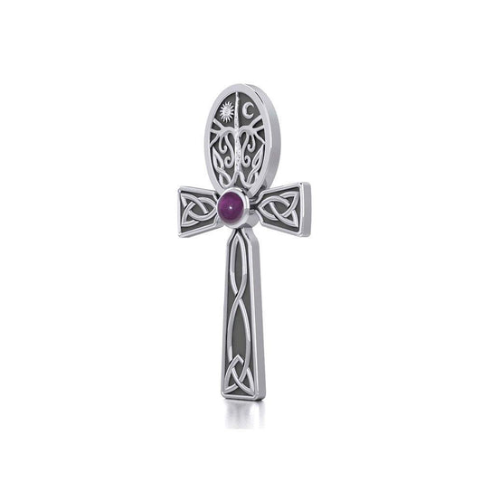 Celtic Ankh Tree of Life Silver Pendant with Gem TPD5813 - Wholesale Jewelry
