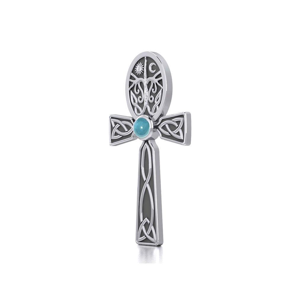Celtic Ankh Tree of Life Silver Pendant with Gem TPD5813 - Wholesale Jewelry