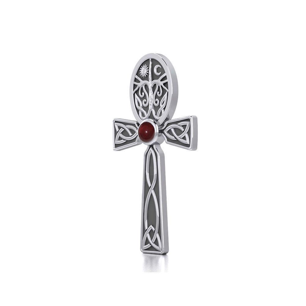 Celtic Ankh Tree of Life Silver Pendant with Gem TPD5813 - Wholesale Jewelry