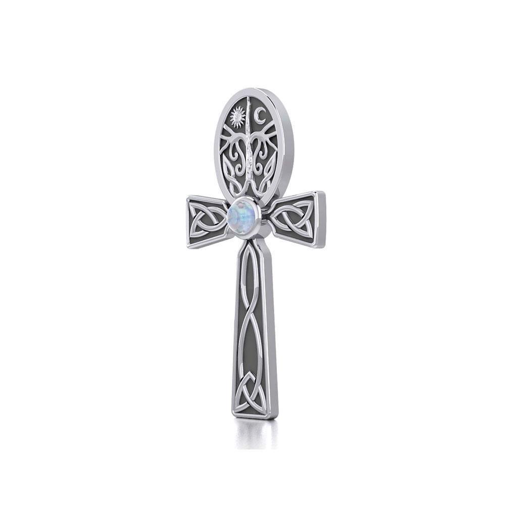 Celtic Ankh Tree of Life Silver Pendant with Gem TPD5813 - Wholesale Jewelry