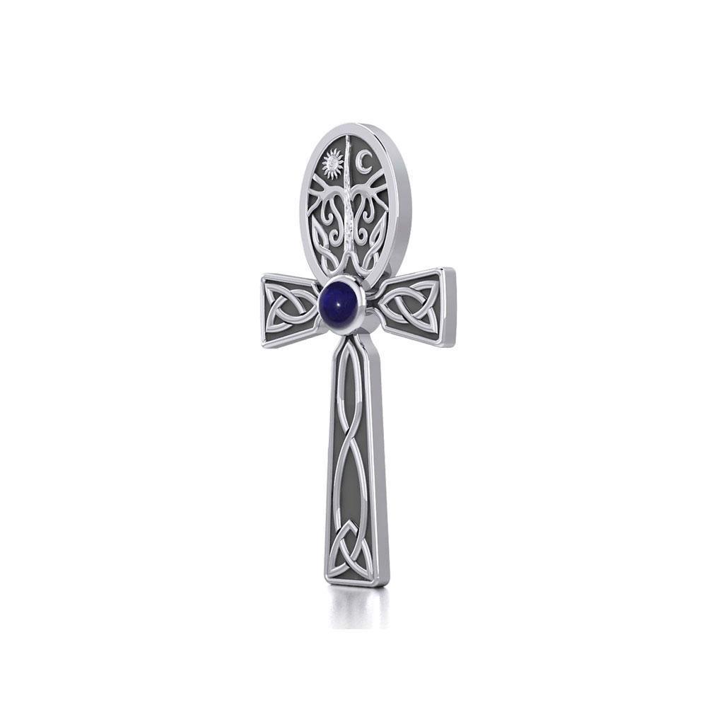 Celtic Ankh Tree of Life Silver Pendant with Gem TPD5813 - Wholesale Jewelry