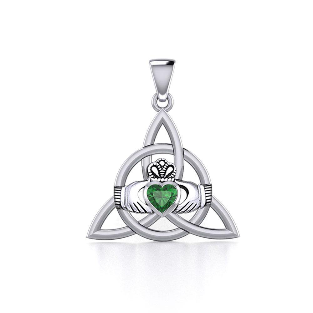 Triquetra Claddagh with Gemstone Silver Pendant TPD5814 - Wholesale Jewelry