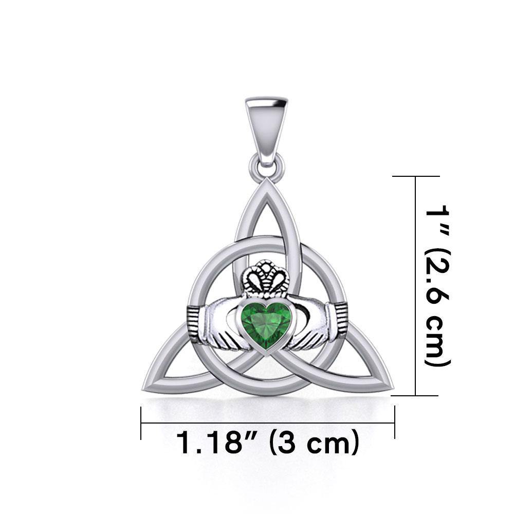Triquetra Claddagh with Gemstone Silver Pendant TPD5814 - Wholesale Jewelry