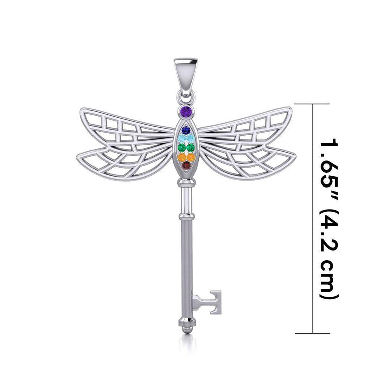 Chakra Dragonfly Spiritual Enchantment Key Silver Pendant TPD5816 - Wholesale Jewelry