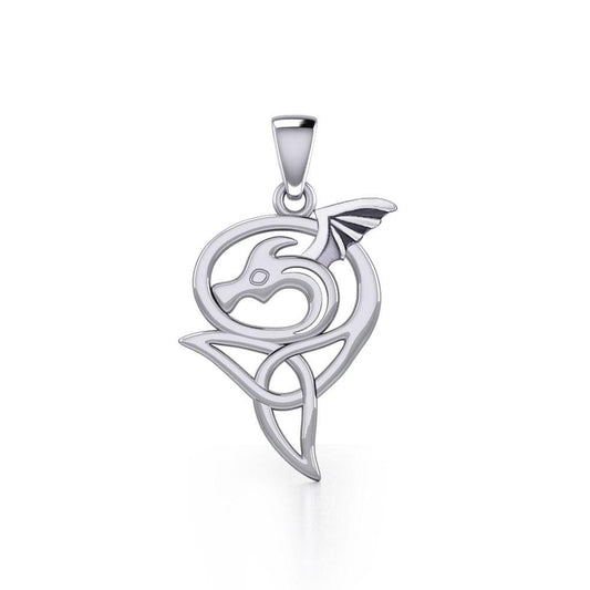Flying Dragon with Celtic Trinity Knot Silver Pendant TPD5817 - Wholesale Jewelry