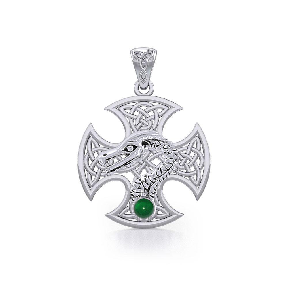 Dragon with Celtic Cross Silver Pendant TPD5818 - Wholesale Jewelry