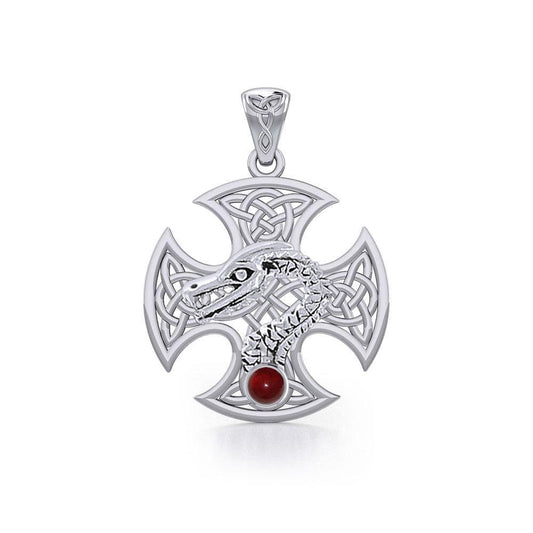 Dragon with Celtic Cross Silver Pendant TPD5818 - Wholesale Jewelry