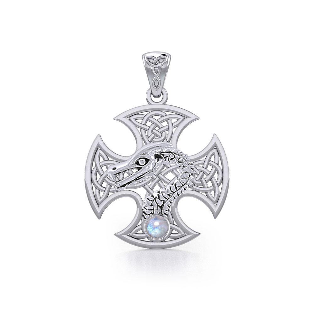 Dragon with Celtic Cross Silver Pendant TPD5818 - Wholesale Jewelry