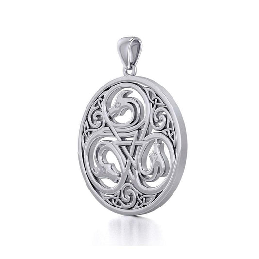 Dragon with Triskele Silver Disc Pendant TPD5820 - Wholesale Jewelry