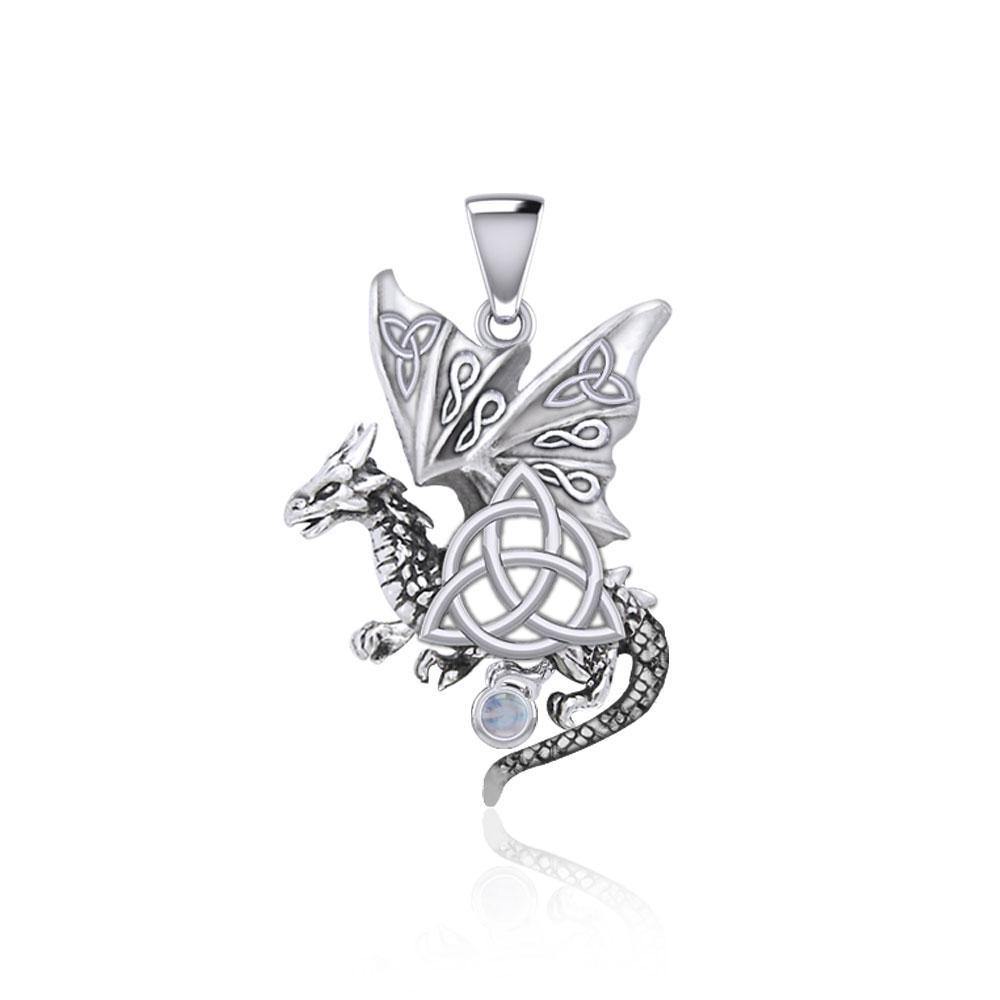 Dragon with Triquetra Silver Pendant TPD5821 - Wholesale Jewelry