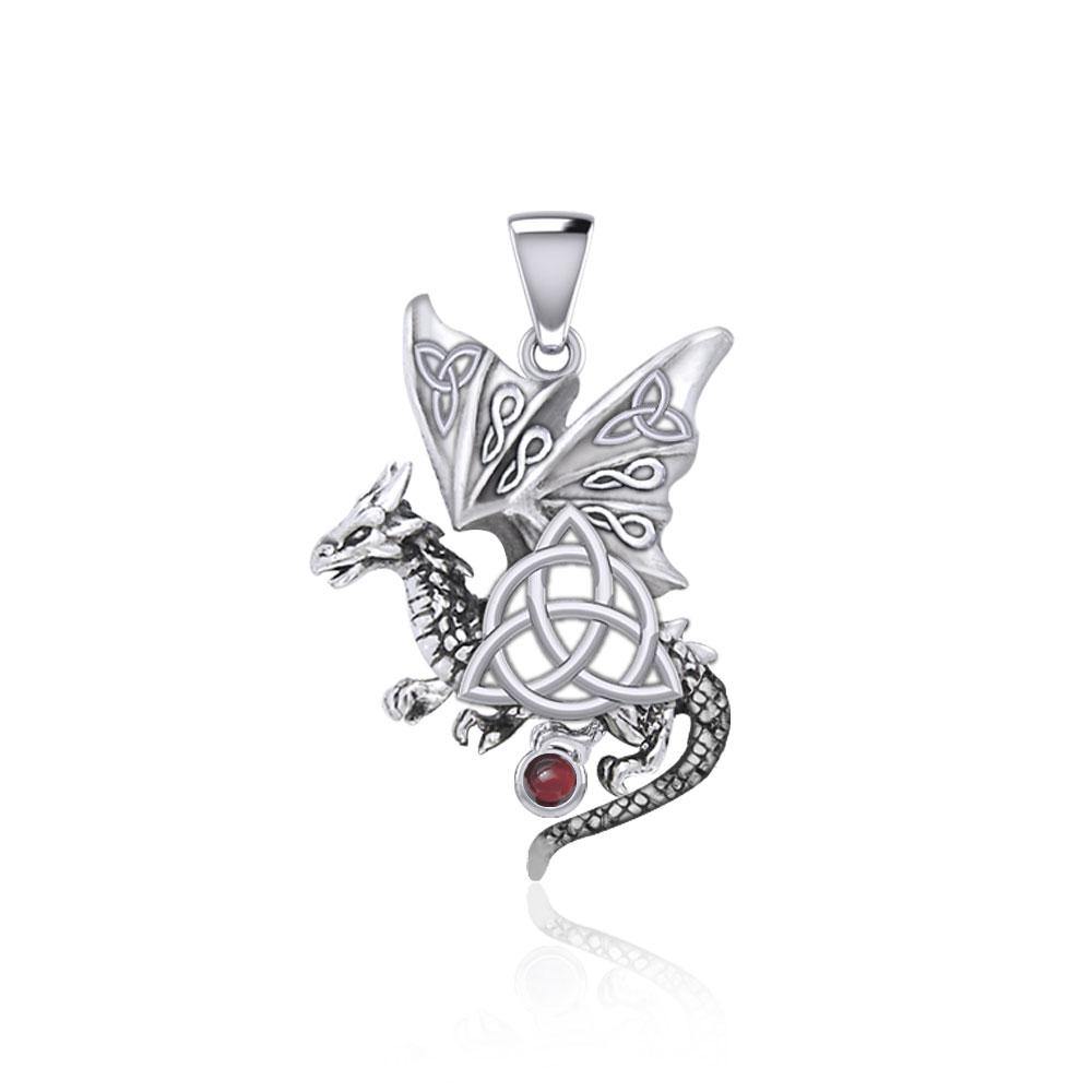 Dragon with Triquetra Silver Pendant TPD5821 - Wholesale Jewelry