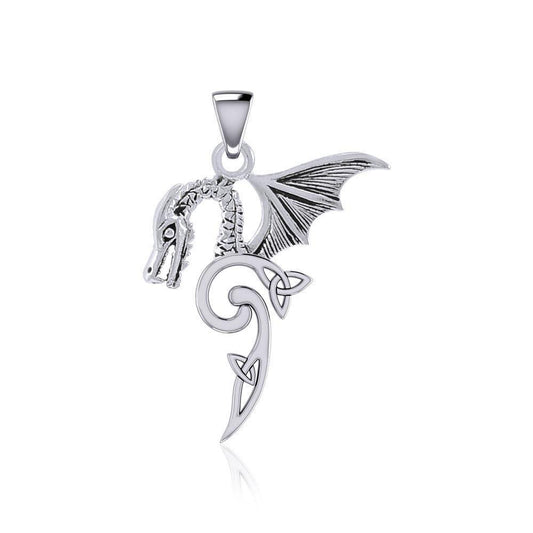 Flying Dragon with Triquetra Silver Pendant TPD5822 - Wholesale Jewelry