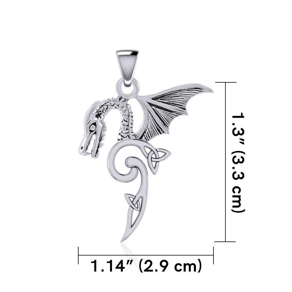 Flying Dragon with Triquetra Silver Pendant TPD5822 - Wholesale Jewelry