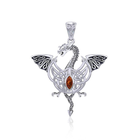 Flying Dragon with Celtic Knot Silver Pendant TPD5823 - Wholesale Jewelry
