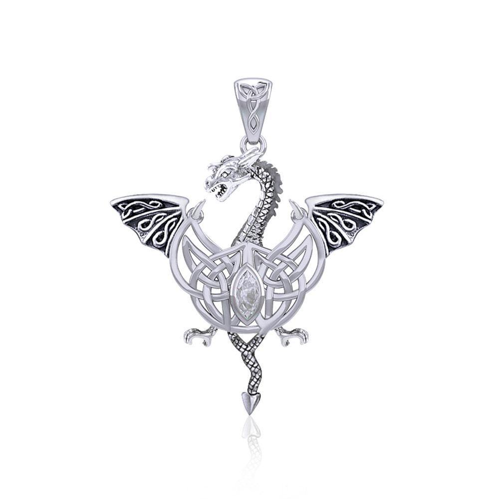 Flying Dragon with Celtic Knot Silver Pendant TPD5823 - Wholesale Jewelry