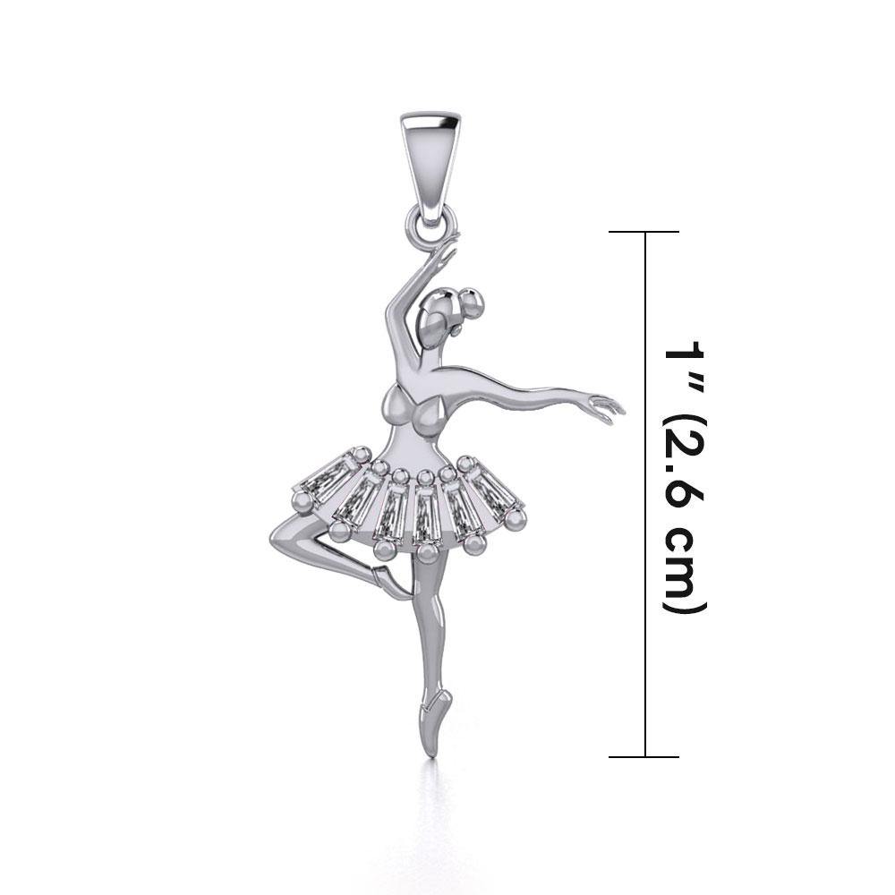 Ballet Dancer Silver Pendant with Gem TPD5829 - Wholesale Jewelry