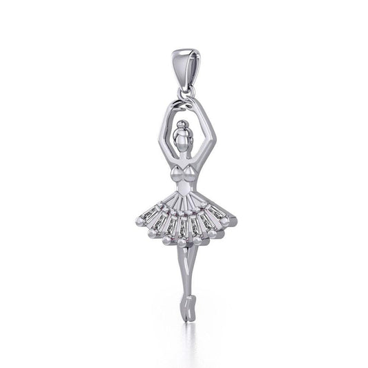 Ballerina Posing Silver Pendant with Gem TPD5830 - Wholesale Jewelry