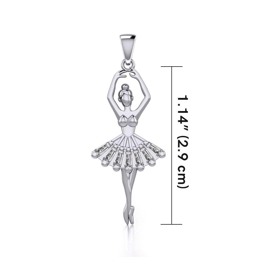 Ballerina Posing Silver Pendant with Gem TPD5830 - Wholesale Jewelry
