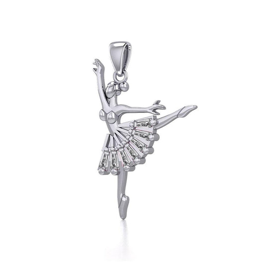Ballet Pose Silver Pendant with Gem TPD5831 - Wholesale Jewelry