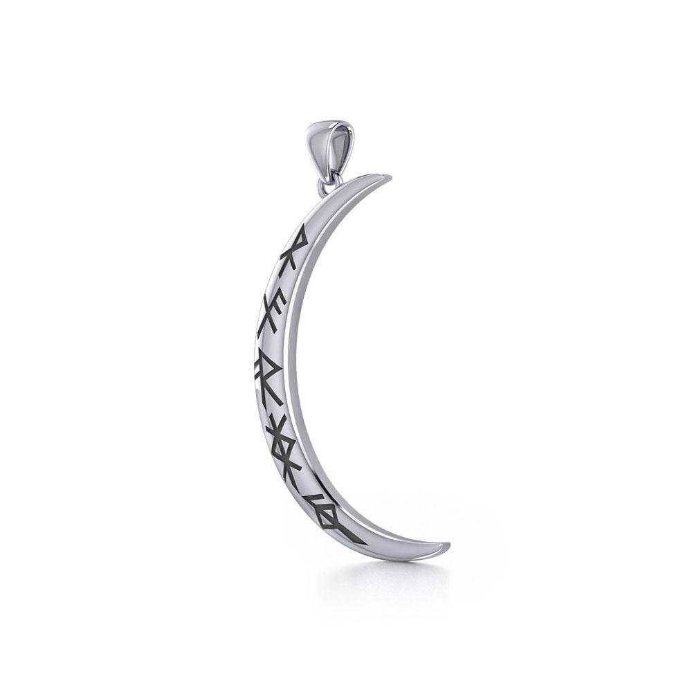 Crescent Moon with Meaningful Bind Runes Large Pendant TPD5833 - Wholesale Jewelry