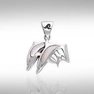 Silver and Paua Shell Twin Dolphin Pendant TPD584 Pendant