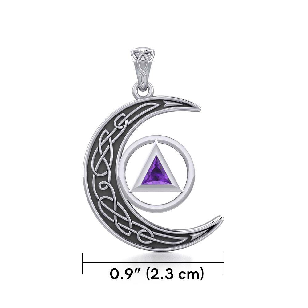 Celtic Crescent Moon Recovery Spiritual Key Pendant with Gemstone TPD5843 - Wholesale Jewelry