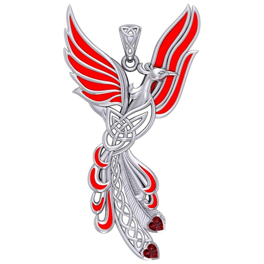 Celtic Phoenix Silver Pendant with Gems and Enamel TPD5873 - peterstone.dropshipping
