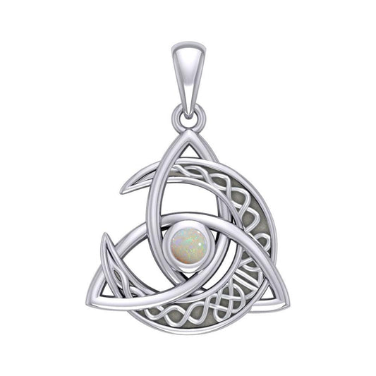 Trinity Knot with Celtic Crescent Moon Silver Pendant with Gemstone TPD6079 - peterstone.dropshipping
