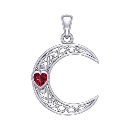 Celtic Crescent Moon with Heart Stone Silver Pendant TPD5886 - peterstone.dropshipping