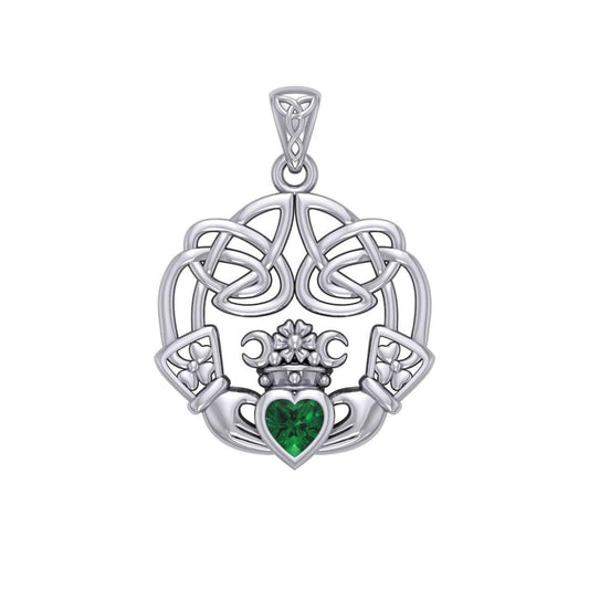 Irish Celtic Claddagh Silver Pendant with Gemstone TPD5905 - peterstone.dropshipping