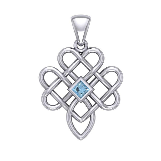 Triple Celtic Knotwork Heart Silver Pendant with Gem TPD5910 - peterstone.dropshipping