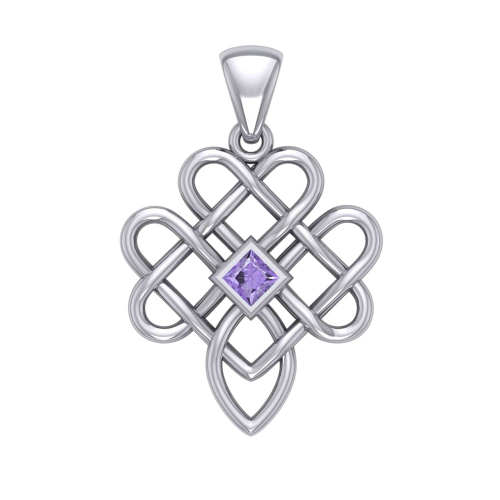 Triple Celtic Knotwork Heart Silver Pendant with Gem TPD5910