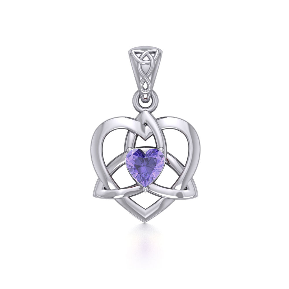 The Small Celtic Trinity Heart Silver Pendant with Gemstone TPD5913