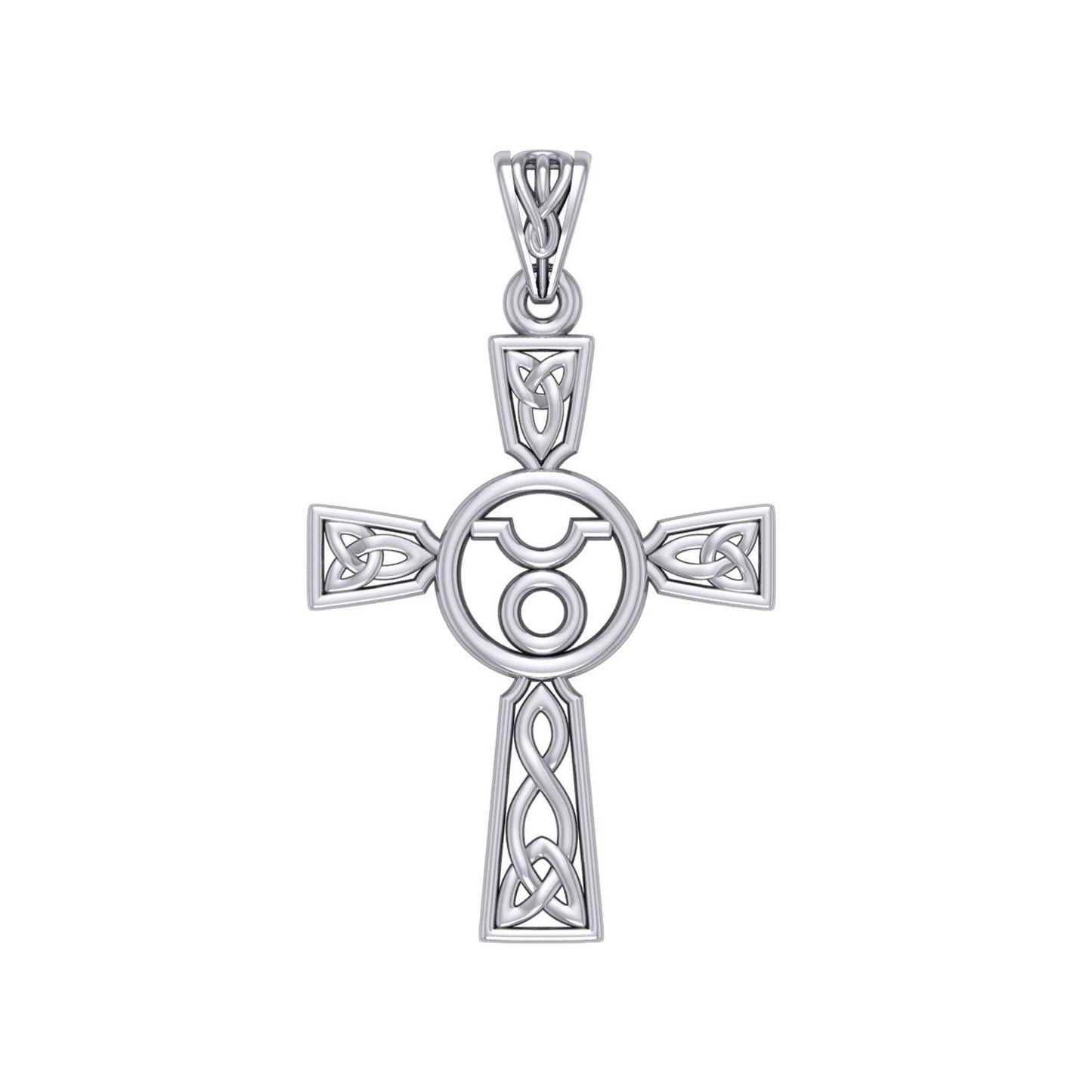 Celtic Cross Taurus Astrology Zodiac Sign Silver Pendant TPD5949 - peterstone.dropshipping