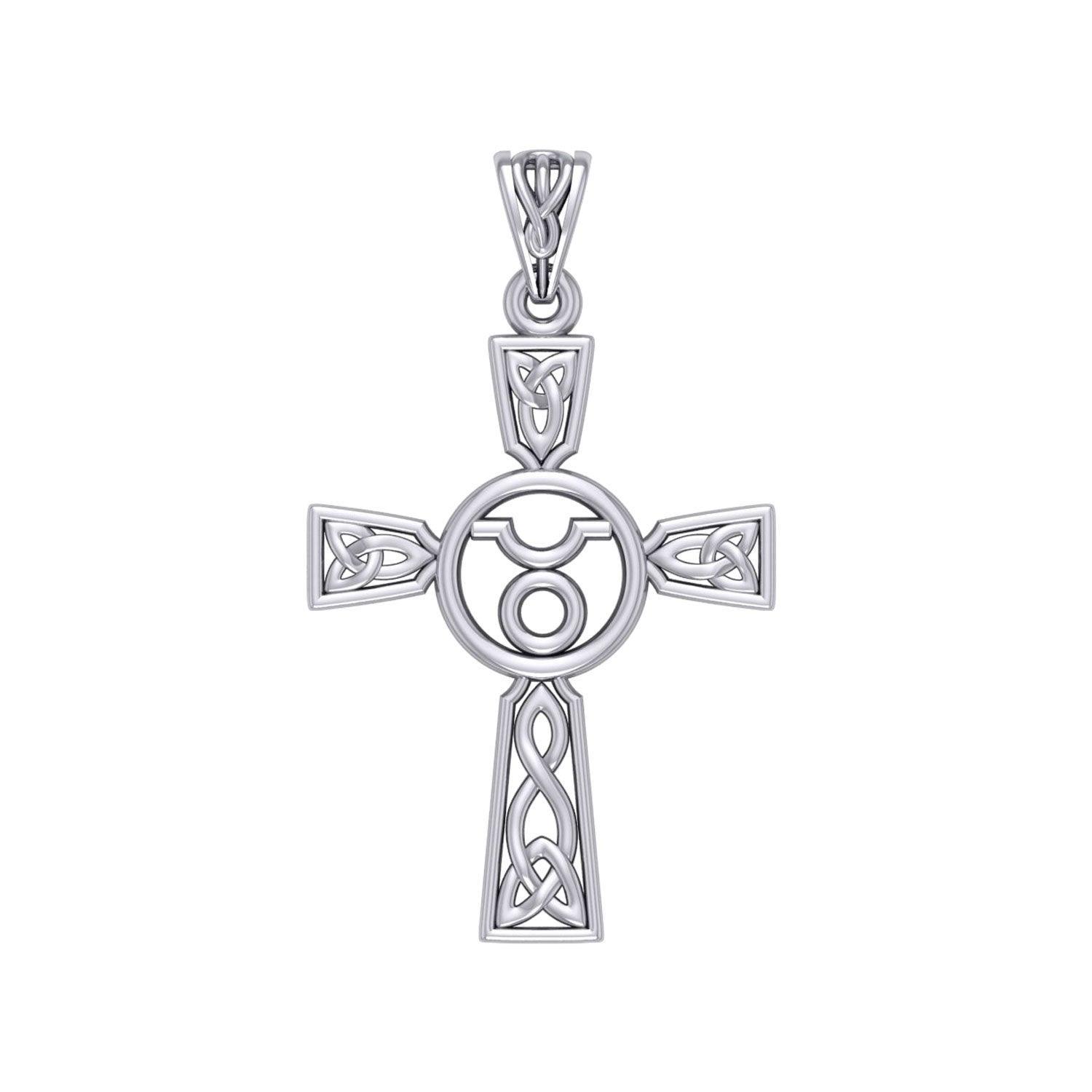 Celtic Cross Taurus Astrology Zodiac Sign Silver Pendant TPD5949 - peterstone.dropshipping