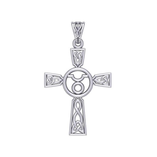 Celtic Cross Taurus Astrology Zodiac Sign Silver Pendant TPD5949 - peterstone.dropshipping