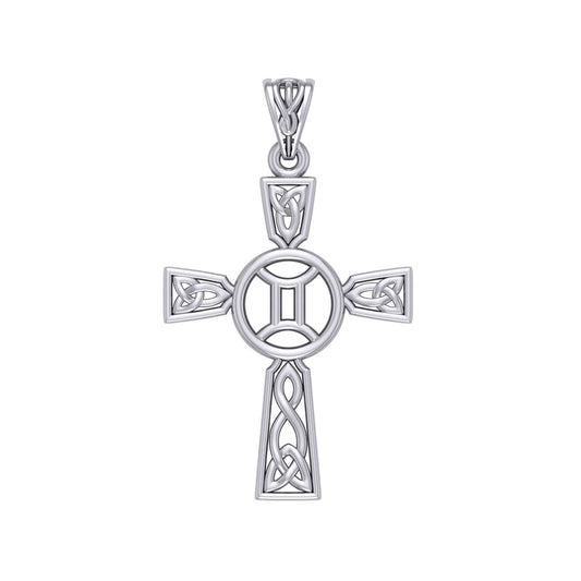Celtic Cross Gemini Astrology Zodiac Sign Silver Pendant TPD5950